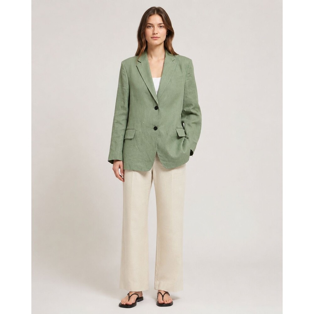 Theory Boxy OS Galena Linen Blazer Jacket Sage Green Size M/L